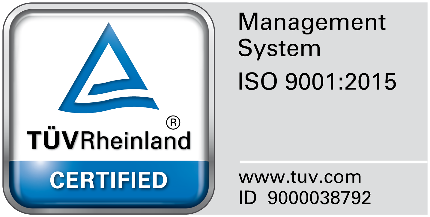 TÜV Rheinland Certified — ISO 9001:2015